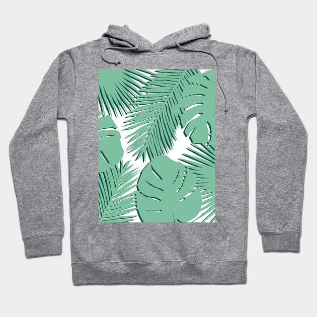 Tropical, Palm Leaves, Monstera Leaves on White Hoodie by OneThreeSix